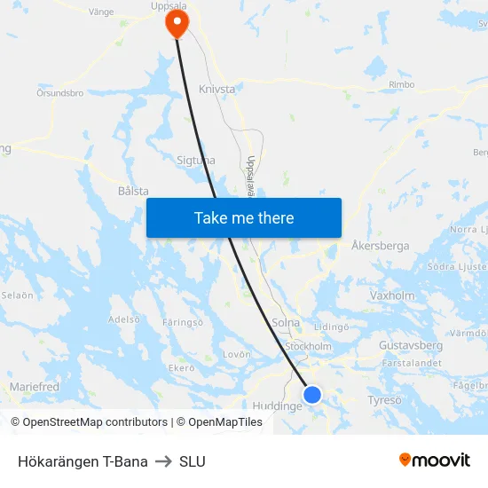 Hökarängen T-Bana to SLU map
