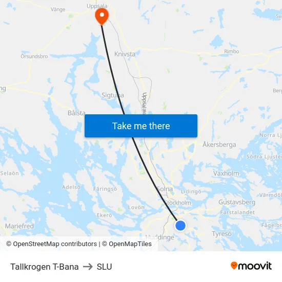 Tallkrogen T-Bana to SLU map