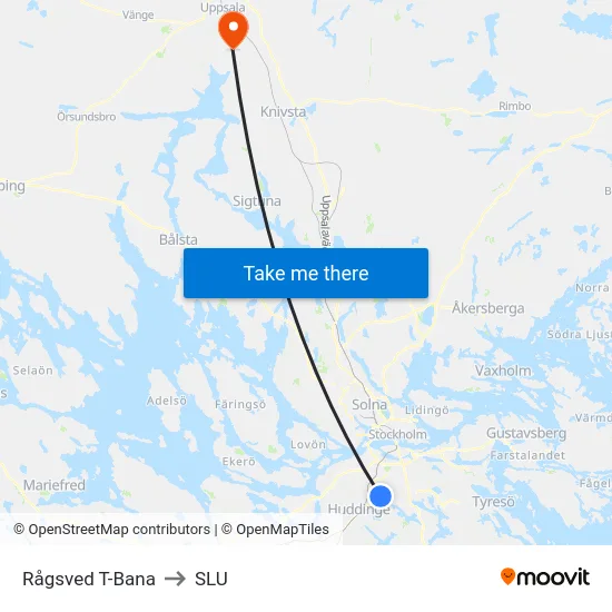 Rågsved T-Bana to SLU map