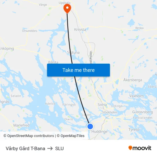 Vårby Gård T-Bana to SLU map