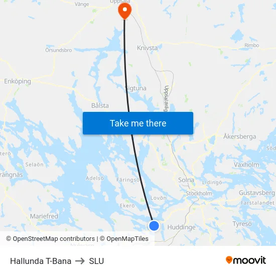 Hallunda T-Bana to SLU map