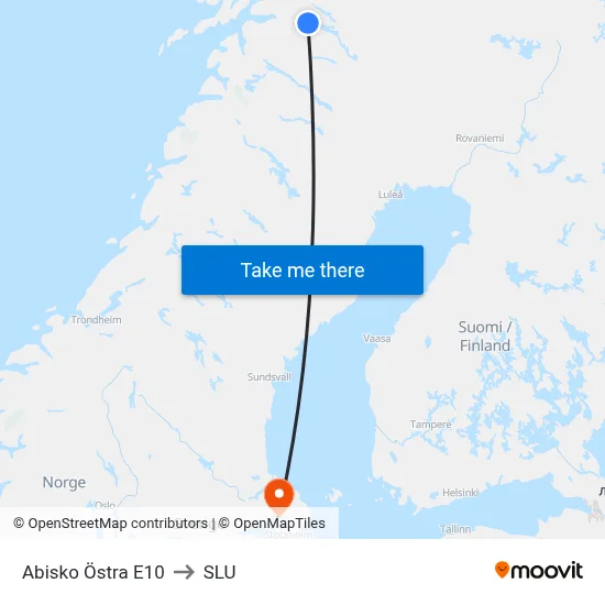 Abisko Östra E10 to SLU map