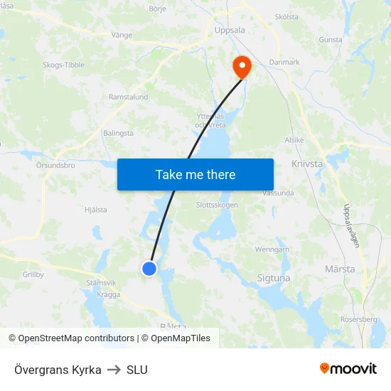 Övergrans Kyrka to SLU map