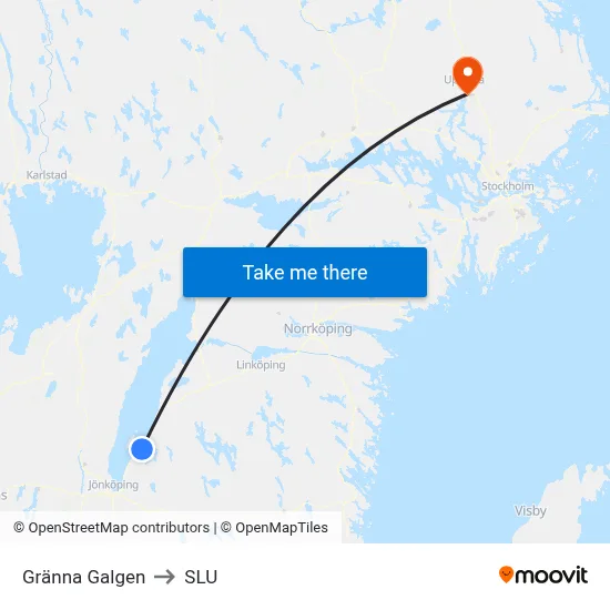 Gränna Galgen to SLU map
