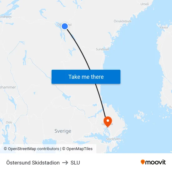 Östersund Skidstadion to SLU map