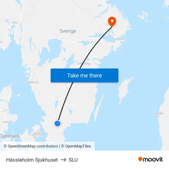 Hässleholm Sjukhuset to SLU map