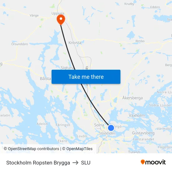 Stockholm Ropsten Brygga to SLU map