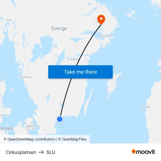 Cirkusplatsen to SLU map