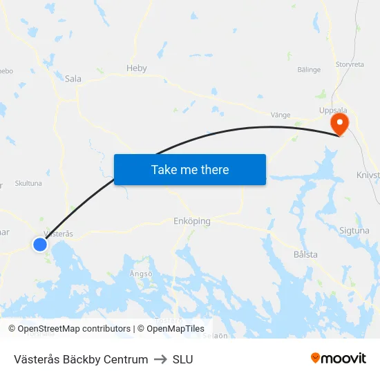 Västerås Bäckby Centrum to SLU map