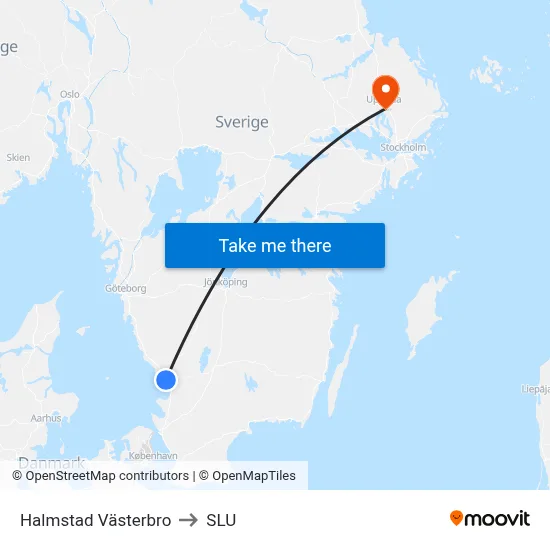 Halmstad Västerbro to SLU map
