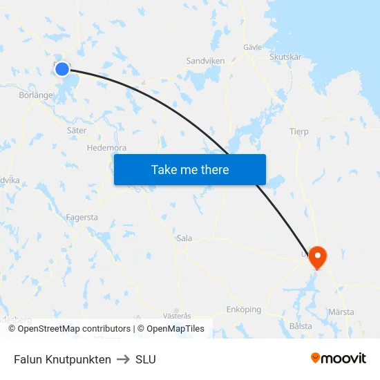 Falun Knutpunkten to SLU map
