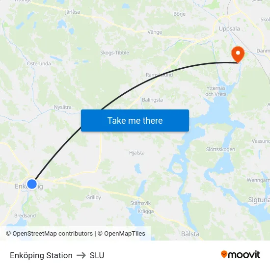 Enköping Station to SLU map