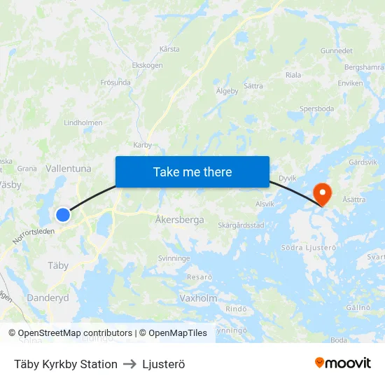 Täby Kyrkby Station to Ljusterö map