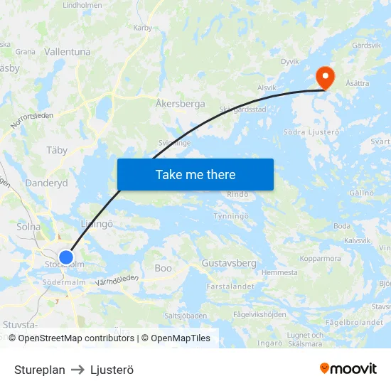 Stureplan to Ljusterö map