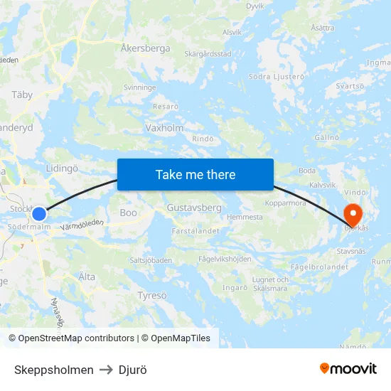 Skeppsholmen to Djurö map