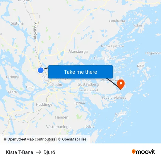 Kista T-Bana to Djurö map