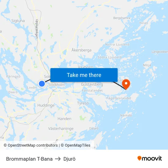 Brommaplan T-Bana to Djurö map