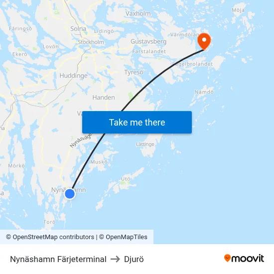 Nynäshamn Färjeterminal to Djurö map