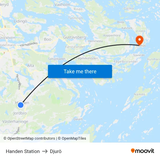 Handen Station to Djurö map