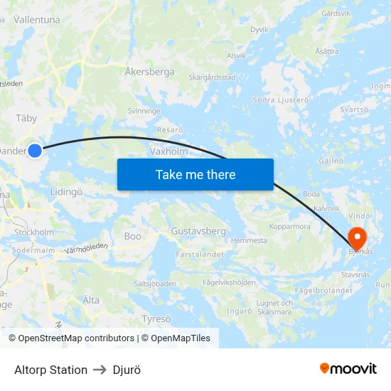 Altorp Station to Djurö map