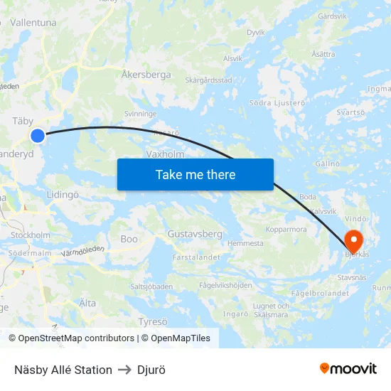 Näsby Allé Station to Djurö map