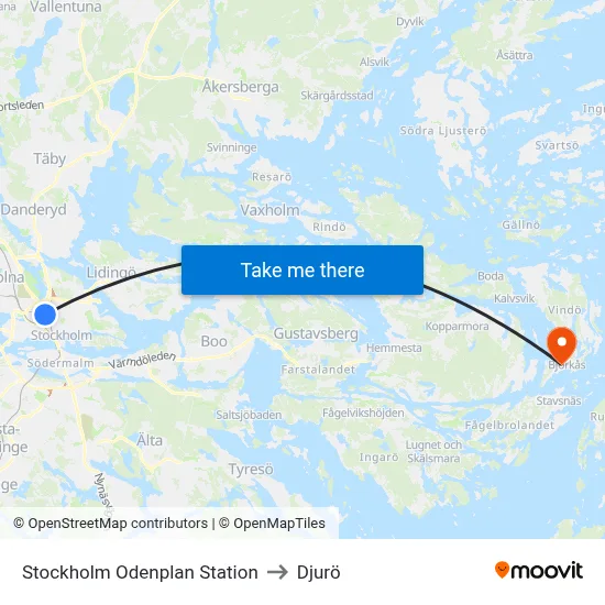 Stockholm Odenplan Station to Djurö map