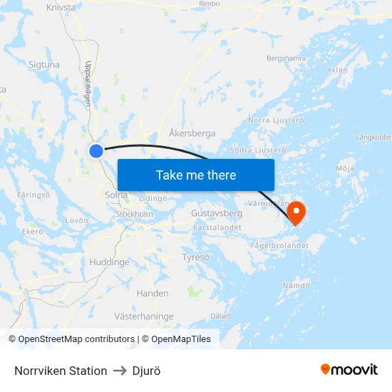Norrviken Station to Djurö map