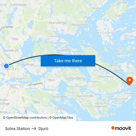 Solna Station to Djurö map