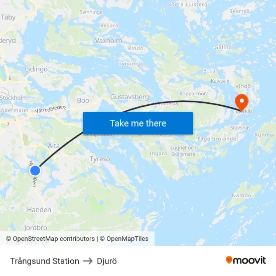 Trångsund Station to Djurö map