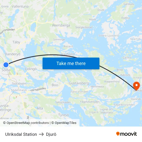 Ulriksdal Station to Djurö map