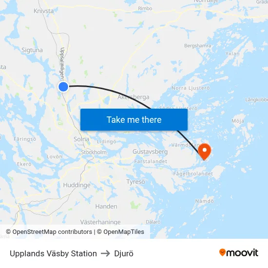 Upplands Väsby Station to Djurö map