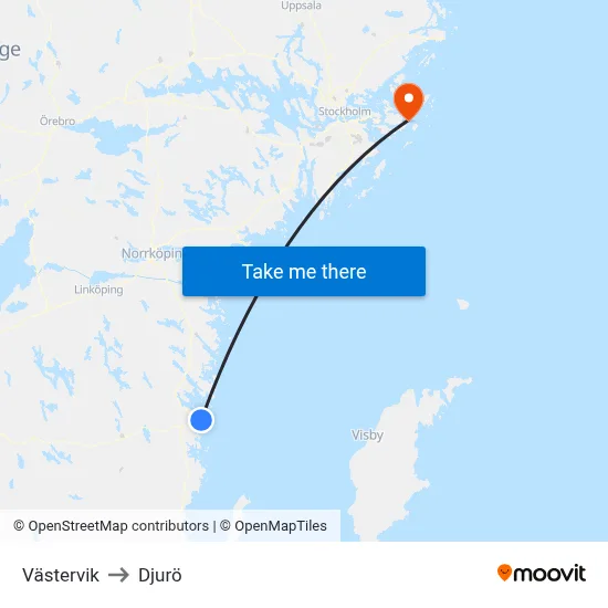 Västervik to Djurö map