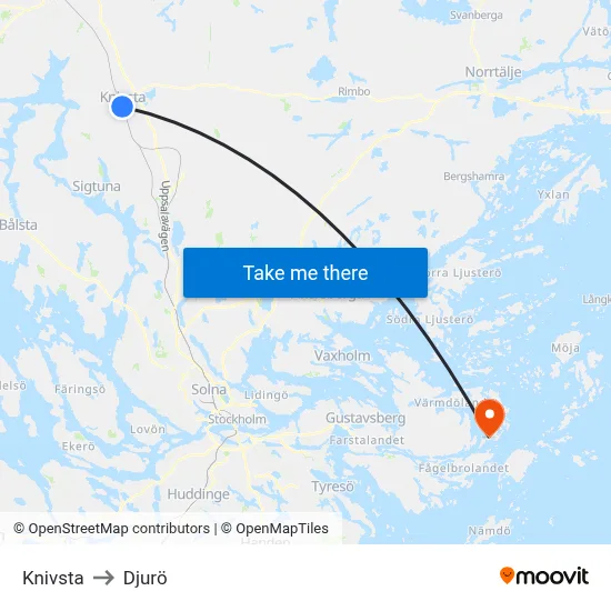 Knivsta to Djurö map