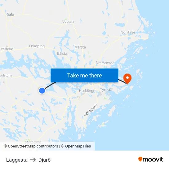 Läggesta to Djurö map