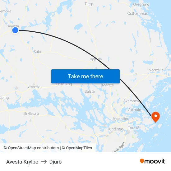 Avesta Krylbo to Djurö map