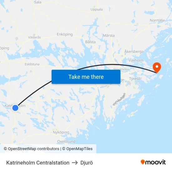 Katrineholm Centralstation to Djurö map