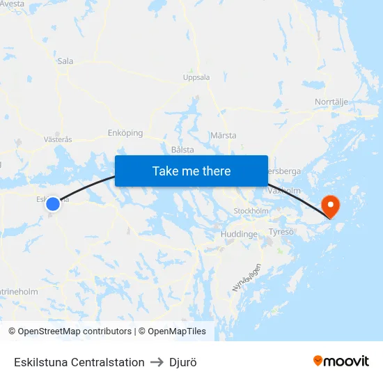 Eskilstuna Centralstation to Djurö map