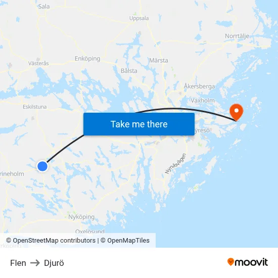 Flen to Djurö map