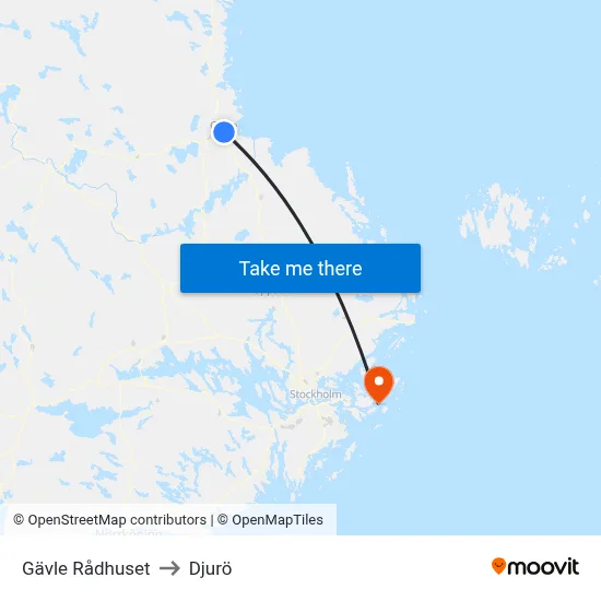 Gävle Rådhuset to Djurö map