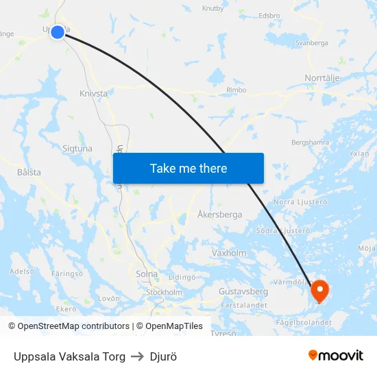 Uppsala Vaksala Torg to Djurö map