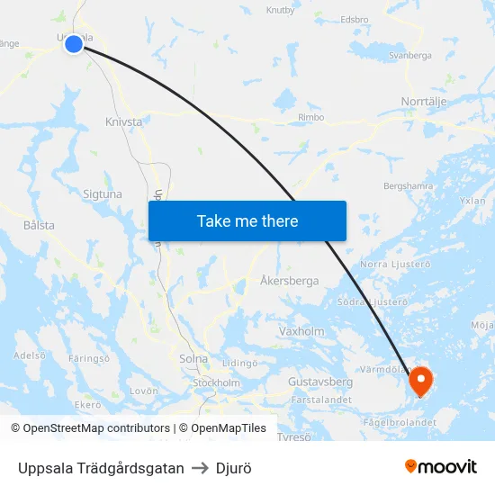 Uppsala Trädgårdsgatan to Djurö map
