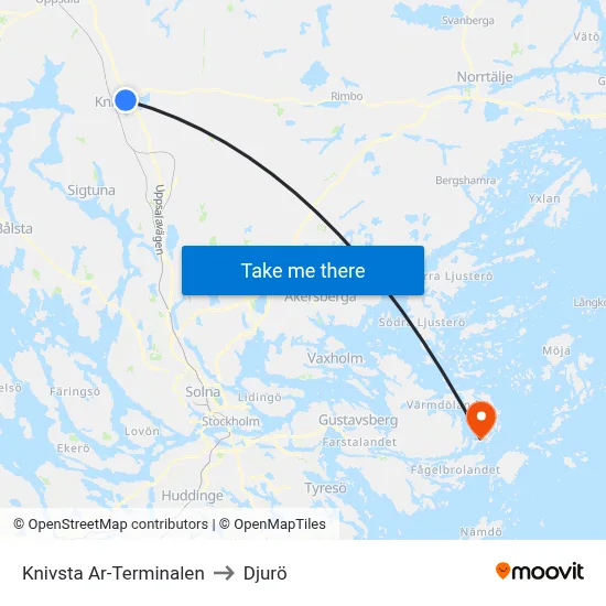 Knivsta Ar-Terminalen to Djurö map