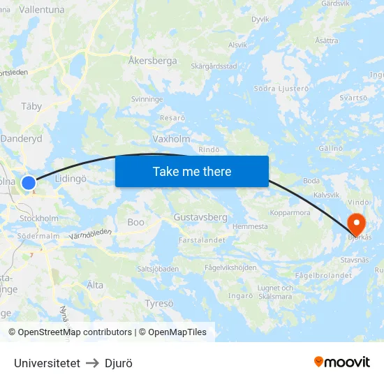 Universitetet to Djurö map