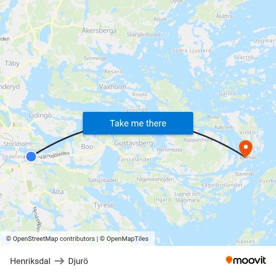 Henriksdal to Djurö map