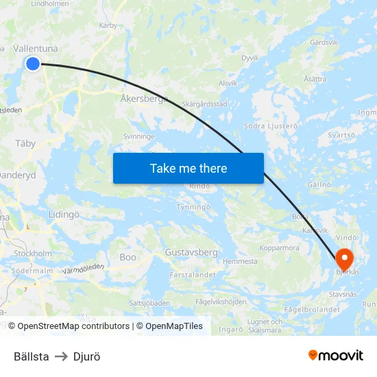 Bällsta to Djurö map