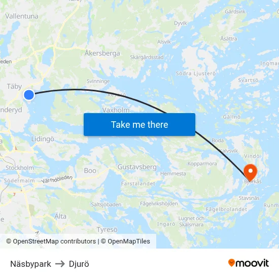 Näsbypark to Djurö map