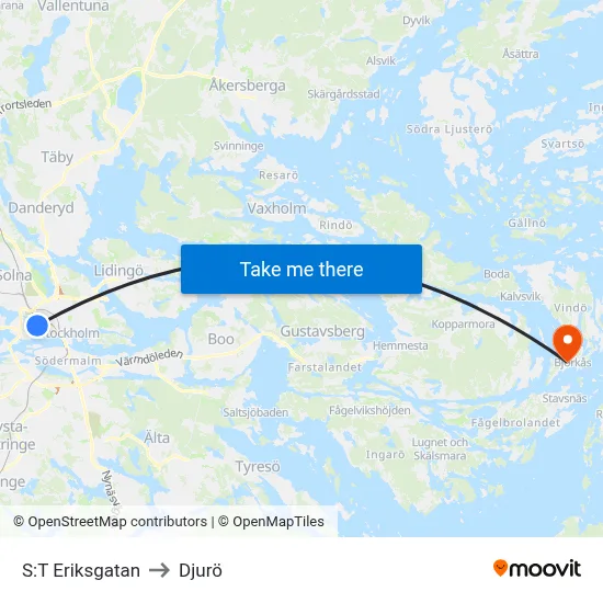 S:T Eriksgatan to Djurö map