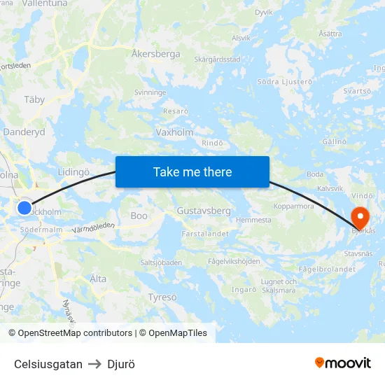 Celsiusgatan to Djurö map