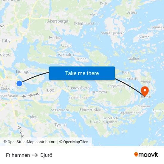 Frihamnen to Djurö map