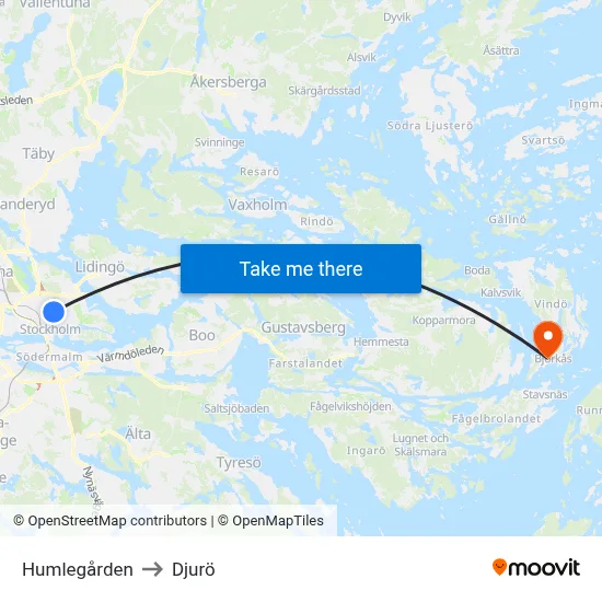 Humlegården to Djurö map